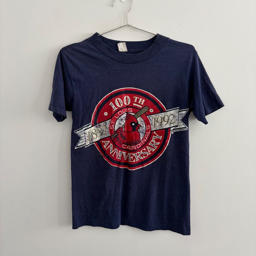 Vintage 1992 Louis Cardinals 100th Anniversary T-Shirt SportSprint Navy Small